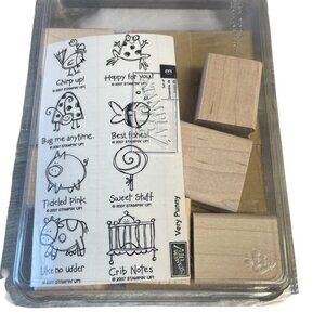 Stampin' Up! Very‎ Punny Wood Mounted Rubber Stamp Set Animals 8-Piece